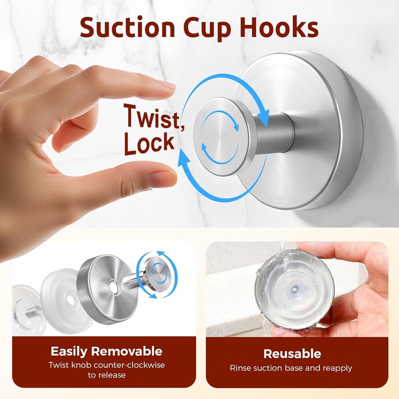 awrose 4 Packs Suction Cup Hooks for Shower, Heavy-Duty Wreath Hangers for Front Door, No Drill Glass Door Shower Suction Hooks No Damage for Walls Bathroom Kitchen Window Mirror Tile Towel Coat Robe Loofah - Image 2